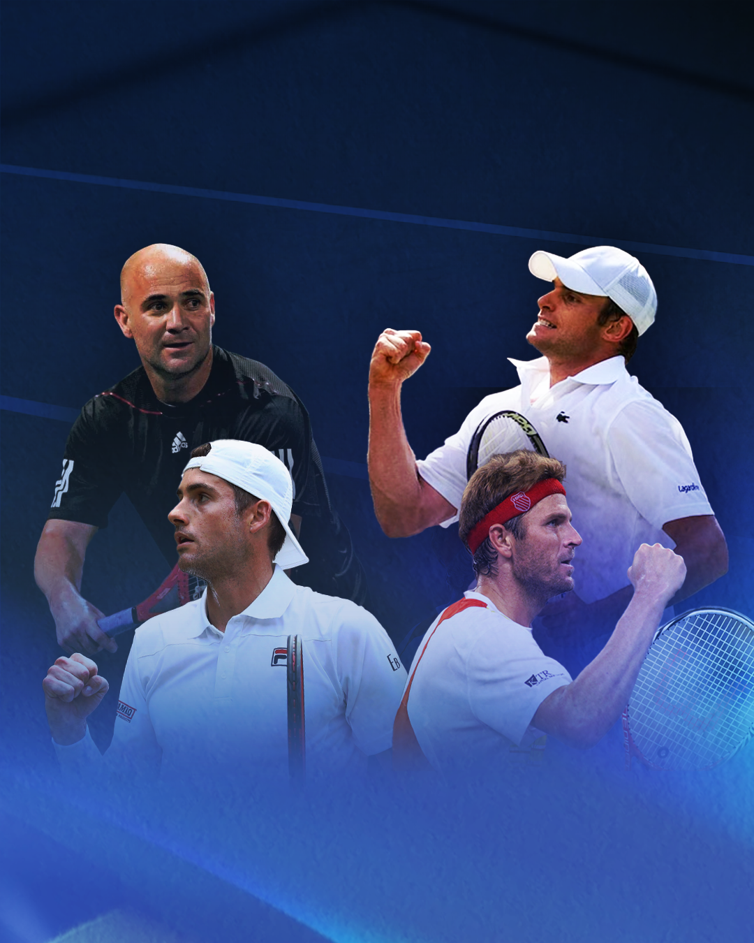 Andre Agassi, John Isner, Mardy Fish and Andy Roddick
