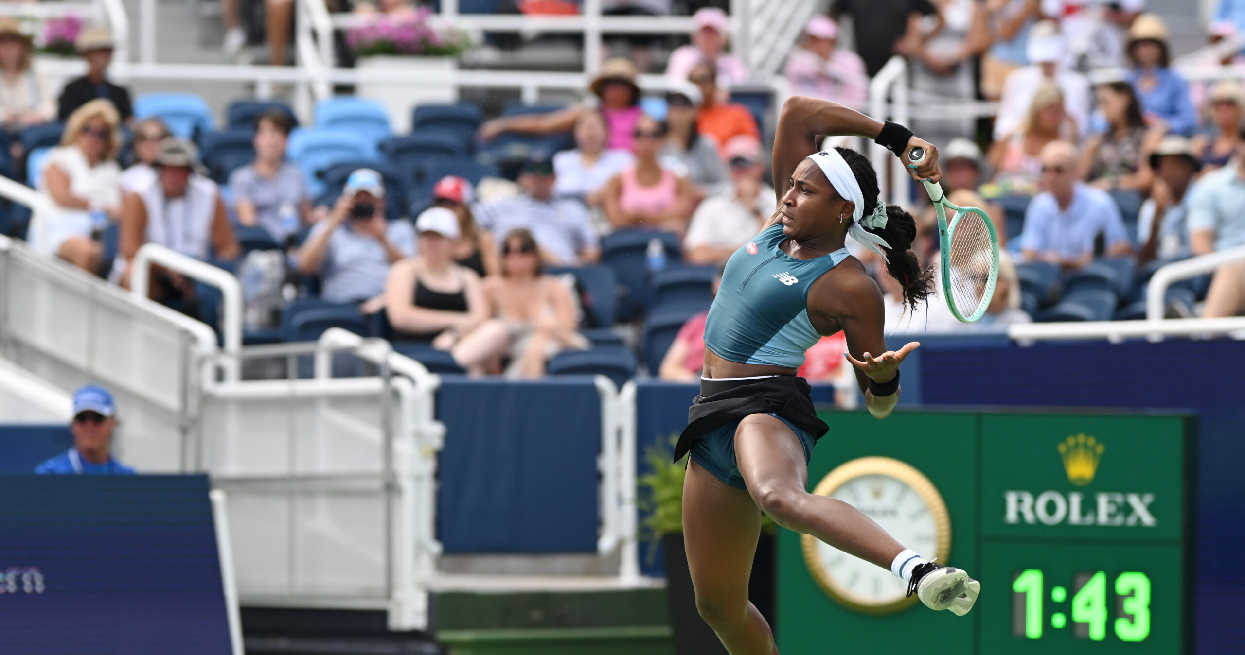 Coco Gauff hits a forehand