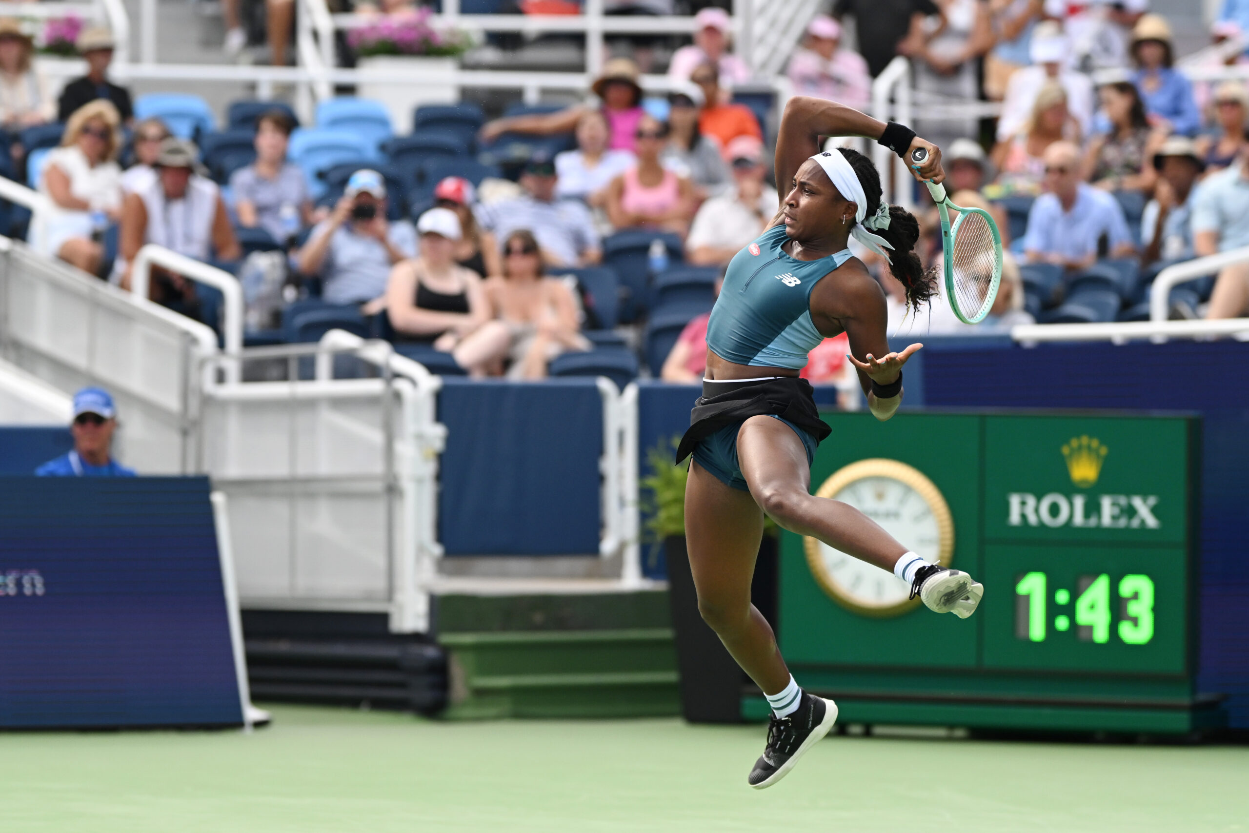 Coco Gauff hits a forehand