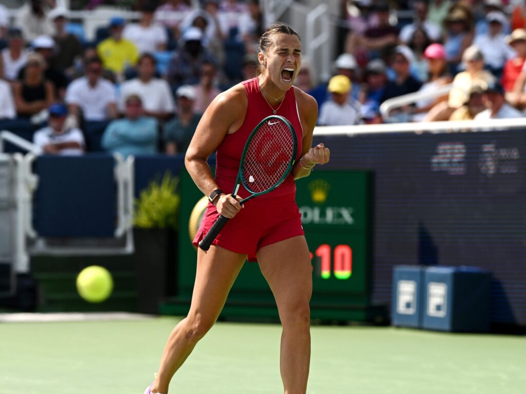 Aryna Sabalenka pumps her fist