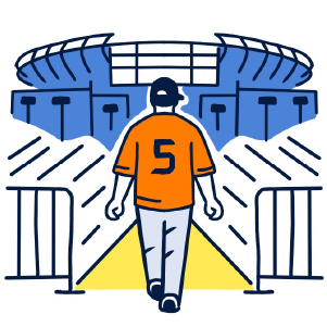 walking into a stadium