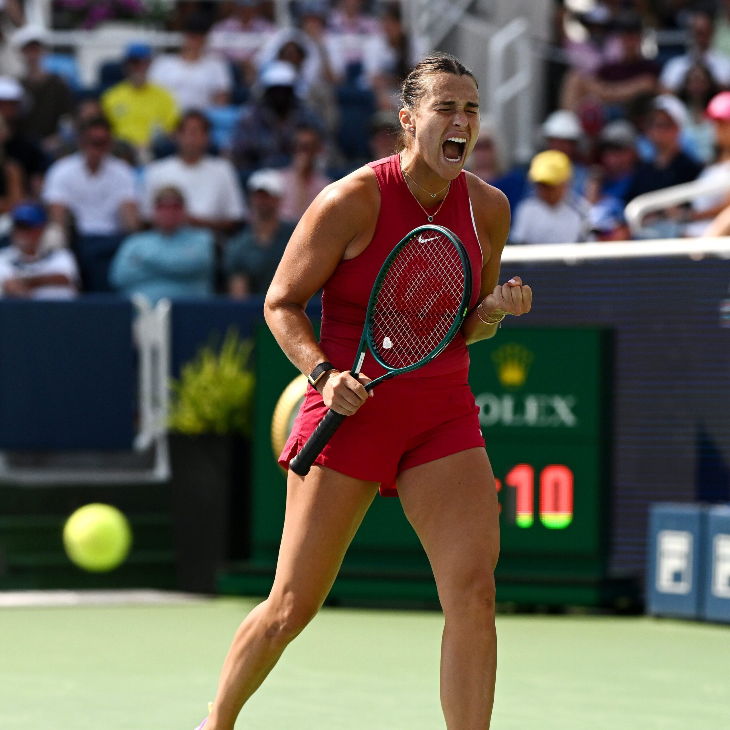 Aryna Sabalenka pumps her fist