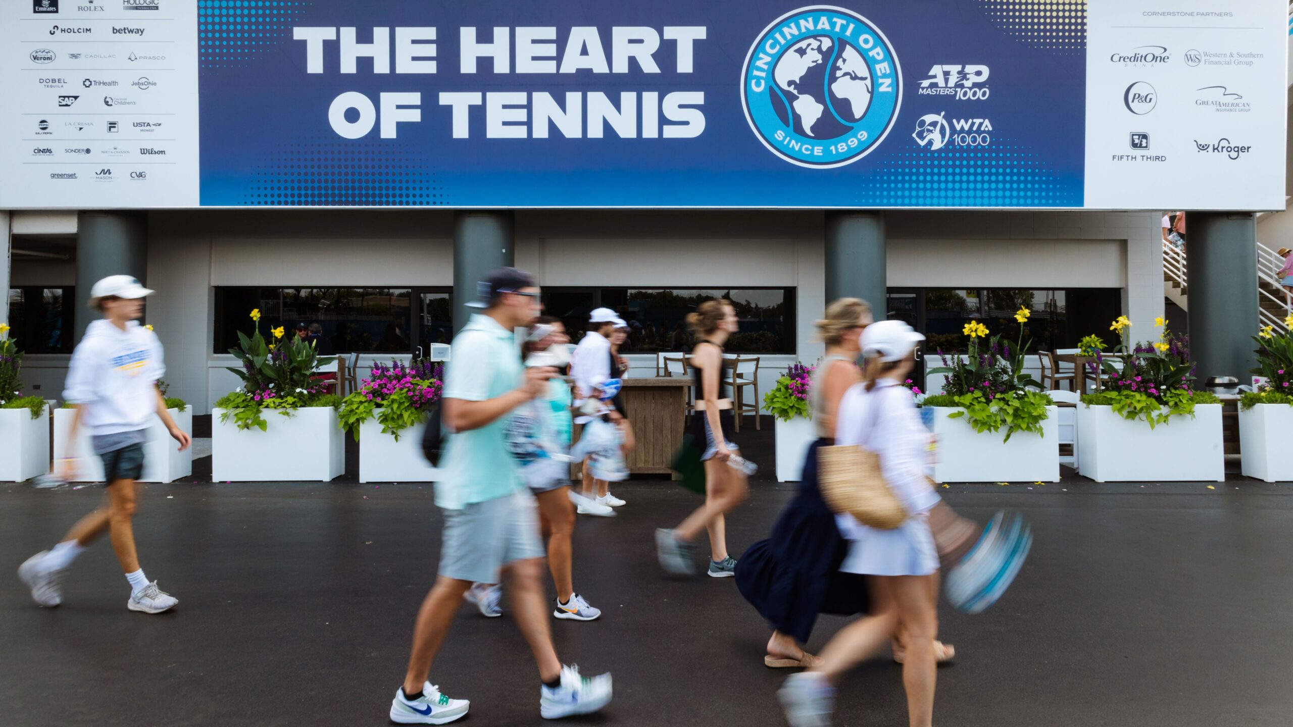 Fans walking on Cincinnati open grounds