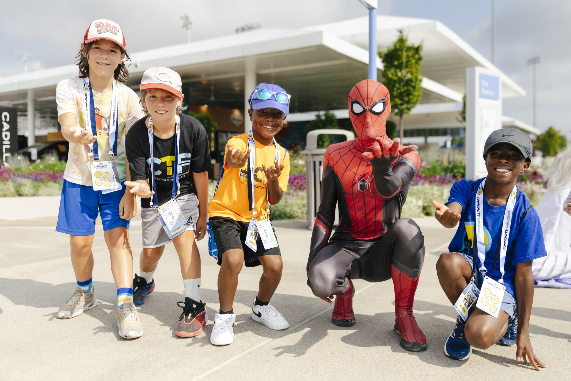 Super hero and children enjoying the 2026 Cincinnati Open Kids day